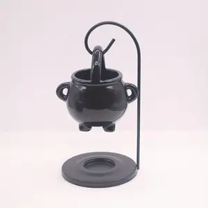 Witch Cauldron Oil Burner, 1 Count Gothic Scented Aromatherapy Diffuser & Wax Melt Holder, Ceramic Tealight Candle Decor for Home Party Festival Haunted House(without Candle)