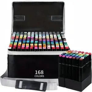 Versatile 168-Color Marker Set with Portable Case, Art Drawing & Coloring Supplies, Office Accessories, and Mechanical Pencil Set, Ideal for Artists, 168 Colors