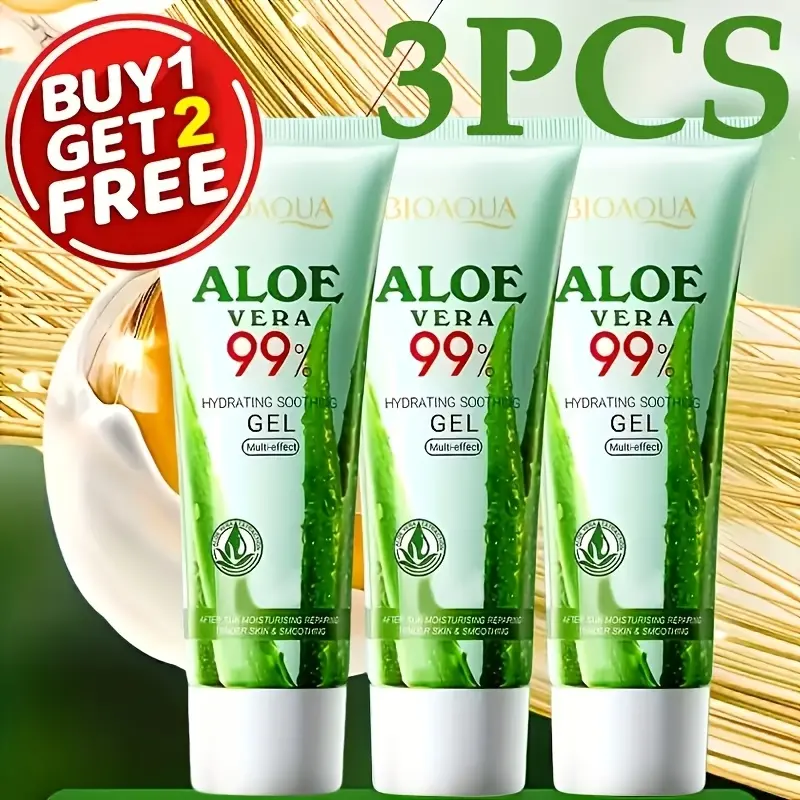 Three pack 99% aloe gel moisturizing cream contains aloe plant extracts to deeply moisturize, moisturize, and tighten skin care. It is applicable to face, body, hands, and feet. It is safe and low sensitive. The formula is refreshing and does not stimulat