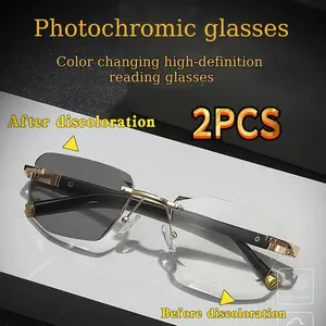Progressive multi-focus photochromic reading glasses for both near and far vision, ideal for driving and computer use - featuring an adjustable design, trendy appearance, unobstructed vision, suitable for all genders, multifunctional and stylish frameless