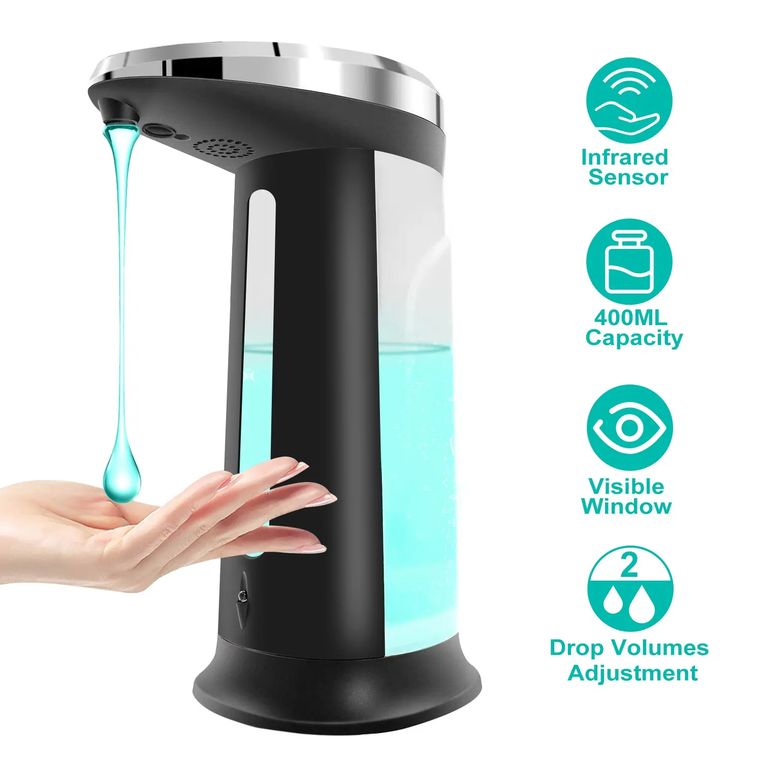 Automatic Soap Dispenser 400ML/16.9OZ Anti-slip Sensor Refillable Hand Gel Desktop Dispenser 2 Drop Volume Adjustment Adjustable