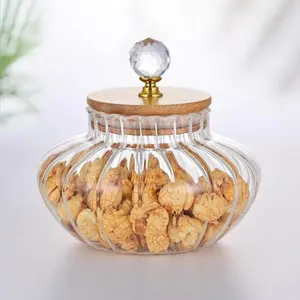 700ml Glass Cookie Jars with Lids Decorative Coffee Candy Canisters Halloween Pumpkin Shaped Food Storage Jar with Bamboo Lids Kitchen Jars for Nuts Spice Beans Tea Snack