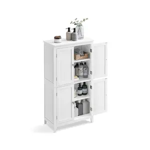 VASAGLE Floor Storage Cabinet, Freestanding Storage Unit with 4 Doors, Adjustable Shelves, 11.8 x 23.6 x 43.3 Inches, for Entryway, Bathroom