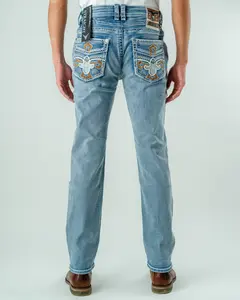 Western Bull Men's Straight-Cut Jeans Style A01 - Heavyweight Denim with Embroidered Pockets & Bold Stitching for Comfort & Durability