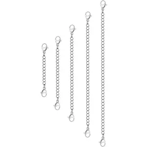 5Pcs Silver Stainless Steel Necklace Extender Chain Links Silver Lobster Necklace Extenders for Necklaces Bracelet Anklet Stainless Steel Chain Extenders for Jewelry Making (2in 3in 4in 5in 6in)