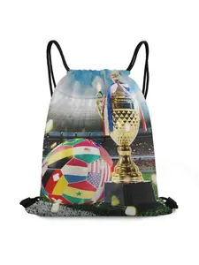 World Cup Drawstring Bag 2026 Soccer Merchandise,International Flags Trophy Football Decor Accessories Great Gifts for Fans,Multicultural Travel Gym String Bag for World Cup Events, Sports&Daily Use