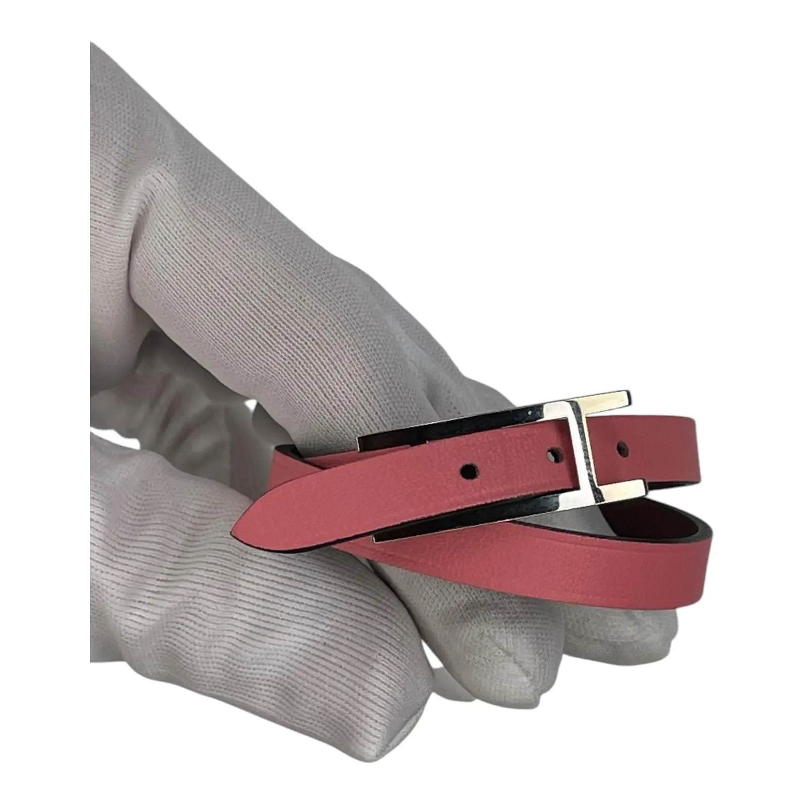 Pre-owned HERMÈS Swift Calfskin Small Leather Goods Hermes Bracelet Behapi Double Tour In Swift Pink Calfskin Leather Bracelet