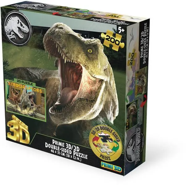 Jurassic World T-Rex vs Atrociraptors 200pc 18x12 in 3D/2D Double-Sided Puzzle  [COLLECTIBLES] Puzzle, Collectible Toys, Rectangular