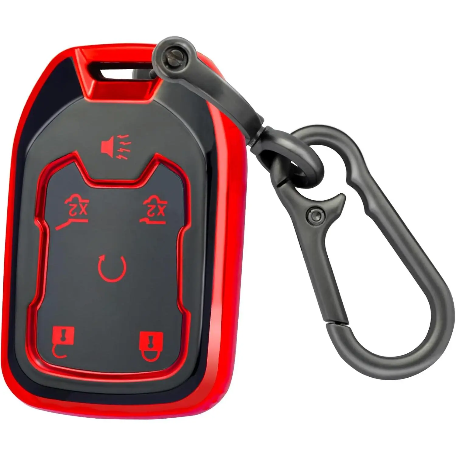 for  Key Fob Cover with , Key Case Shell TPU Full Protection Compatible with  Chevy Silverado Suburban Tahoe Acadia Terrain Yukon Sierra 1500 2500 3500   Key (Red, 6 Button)