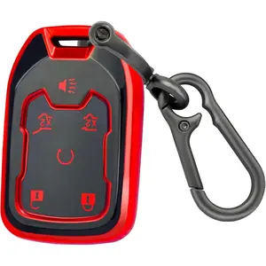for  Key Fob Cover with , Key Case Shell TPU Full Protection Compatible with  Chevy Silverado Suburban Tahoe Acadia Terrain Yukon Sierra 1500 2500 3500   Key (Red, 6 Button)