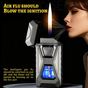 (Butane  Gas Not Included)AI Smart Voice Lighter , Type-C Charging Windproof Dual Flame Lighter , Refillable Adjustable Flame Lighter for Outdoor, Kitchen & Birthday Gifts mechanical  lighter