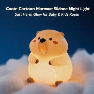Cute Marmot Silicone Night Light, Gentle Glow Kids Room Touch Lamp, Rechargeable Dimmable LED Light, Safe BPA-Free Silicone, Soft Bedside Nightlight as Baby Sleep Companion & Gift