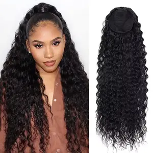 24 Inch Curly Ponytail Extensions Synthetic Deep Wave Drawstring Ponytail for Black Women Human Hair Feeling with Clip