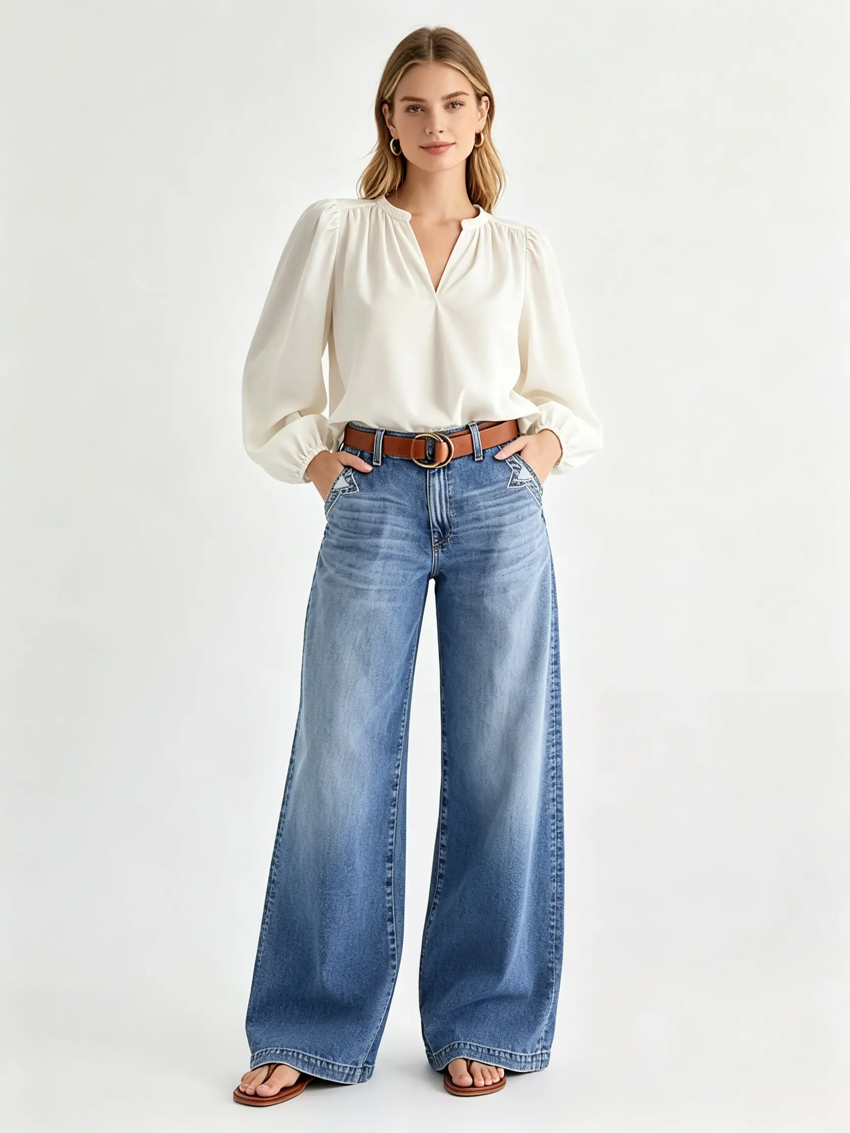 Trendy Wide-Leg Denim Jeans for Women – Ultra-Soft High-Waist Stretch Pants with Multi-Pockets, Durable & Anti-Wrinkle #DenimJeans