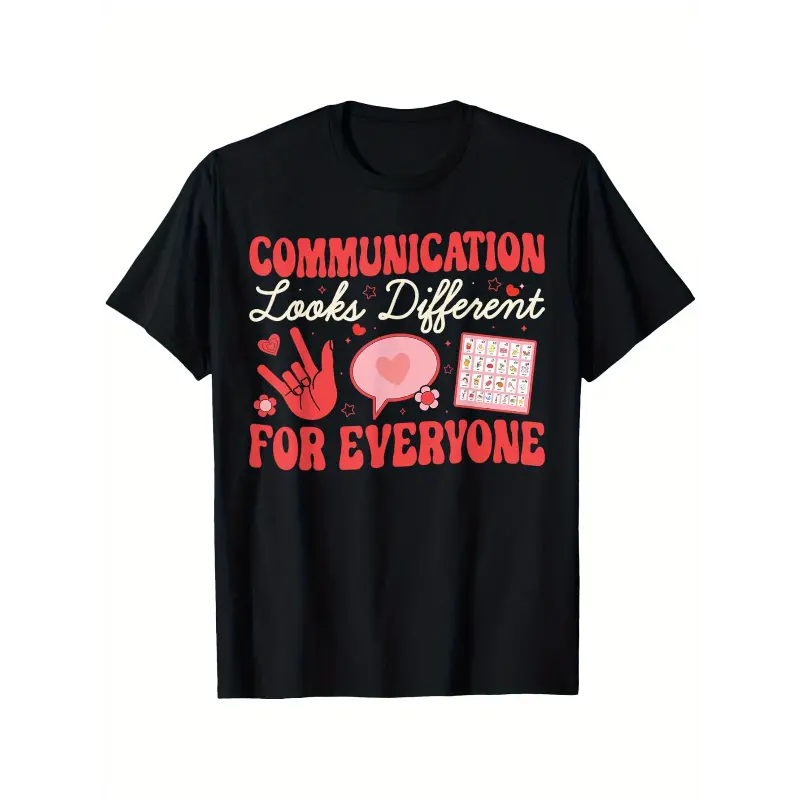 Men's Casual Short-Sleeve T-Shirt in 100% Pure Cotton, Crew Neck Top with Speech Therapy Heart Graphic Print, Fabric, Round Neck, Shortsleeve, Menswear, All Over Print, Tshirt, Minimalist, Foldable, Fitted Cut