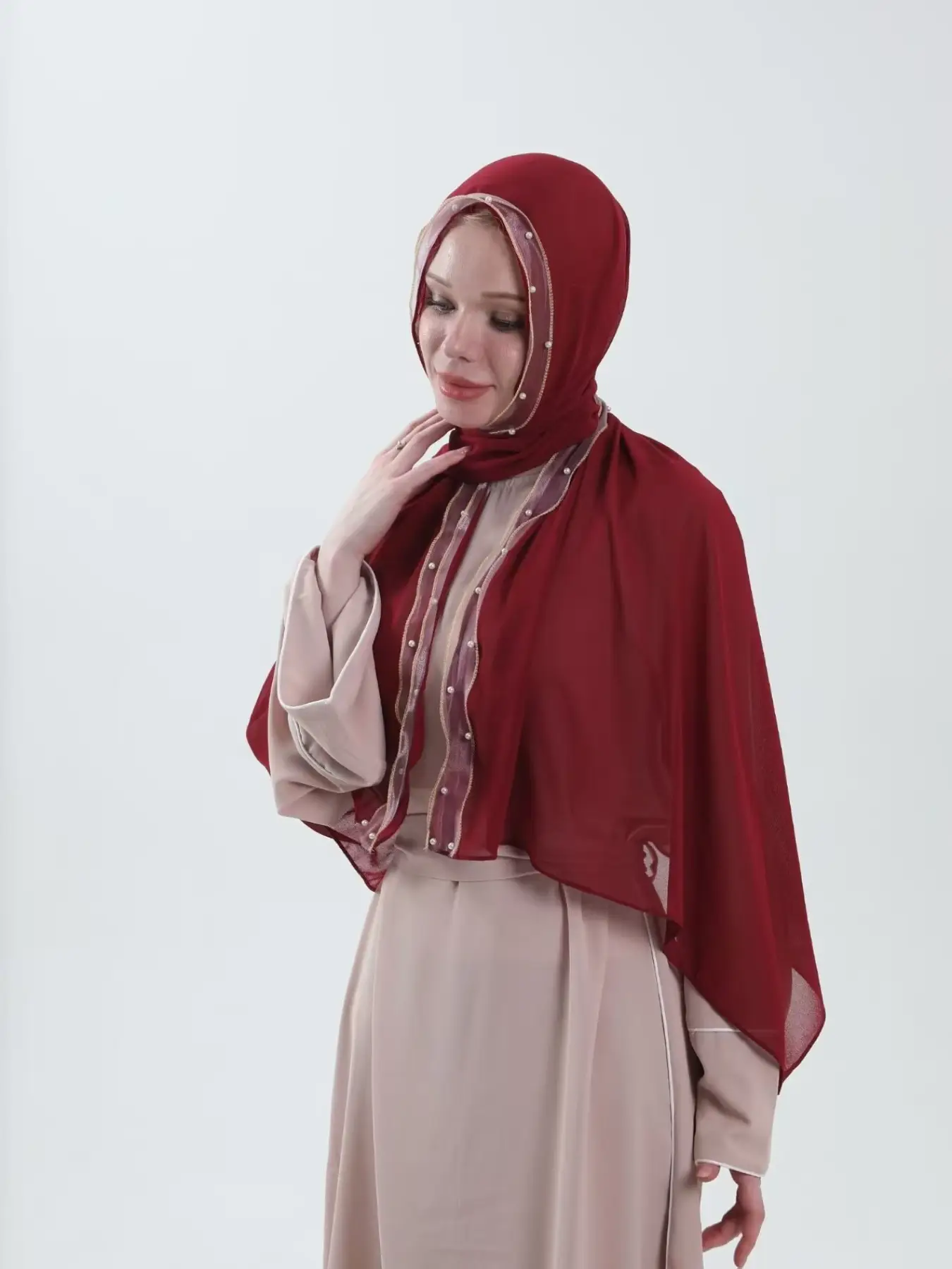 1 Piece Women's New Plus Size Solid Color Robe with Accessories, Soft Breathable Casual Headscarf, Classic Fashion Veil