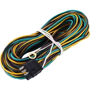 25ft Trailer Wiring Harness with 4 Flat Connector, 18 AWG Color Coded Wires Trailers Light Wirings Harness Extension with 4ft White Ground Wire, Trailer Lights And Wiring Kit, Trailer Kit, Trailer Parts And Accessories, Trailer Lights