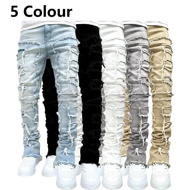Clean Gent men’s jeans with slight stretch—straight-leg, distressed, fashionable casual style; unique and comfortable with a soft waistband. Classic street-style cotton denim jeans with pockets, offering a natural, trendy, personalized look.