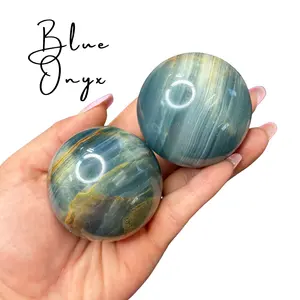 Blue Onyx Sphere - 2.2" Diameter Blue Onyx - Banded Blue Calcite Sphere