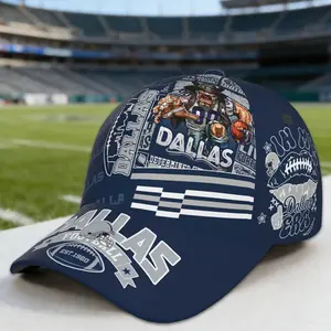 Dallas Baseball Cap for Men Women, Adjustable Print Hat, Game Day Headwear Fans Gifts