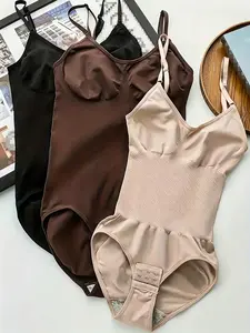 3-Color Black, Nude, Coffee Women's Tummy Control Shapewear Thong Bodysuit - Seamless Waist Snatching Body Shaper | Daily Wear | Breathable | Innerwear