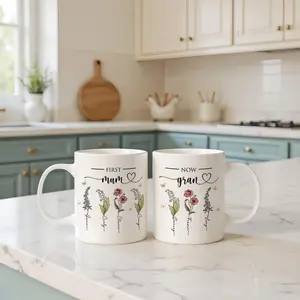First Mom, Now Grandma Garden Gift, Personalized Mom Grandma Garden Mug, Custom Birth Flower Gift For Mom Grandma, Mother's Day Gift 2025