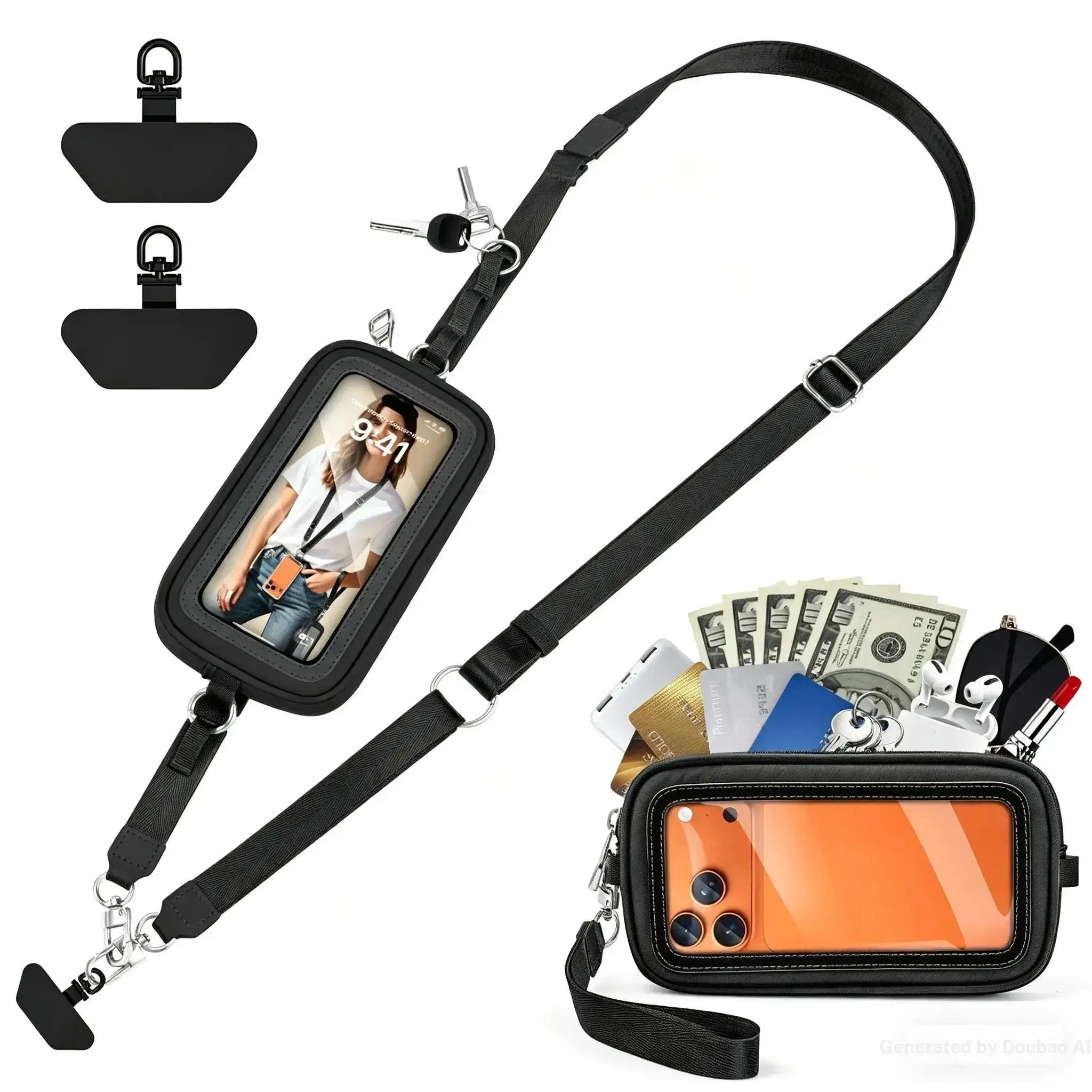 Multi-Use Mobile Phone Lanyard with Window Wallet, Convenient Card Holder, Easy Access, Ideal for Various Scenarios, Practical Phone Accessory, Phone Sling, Travel Gadgets