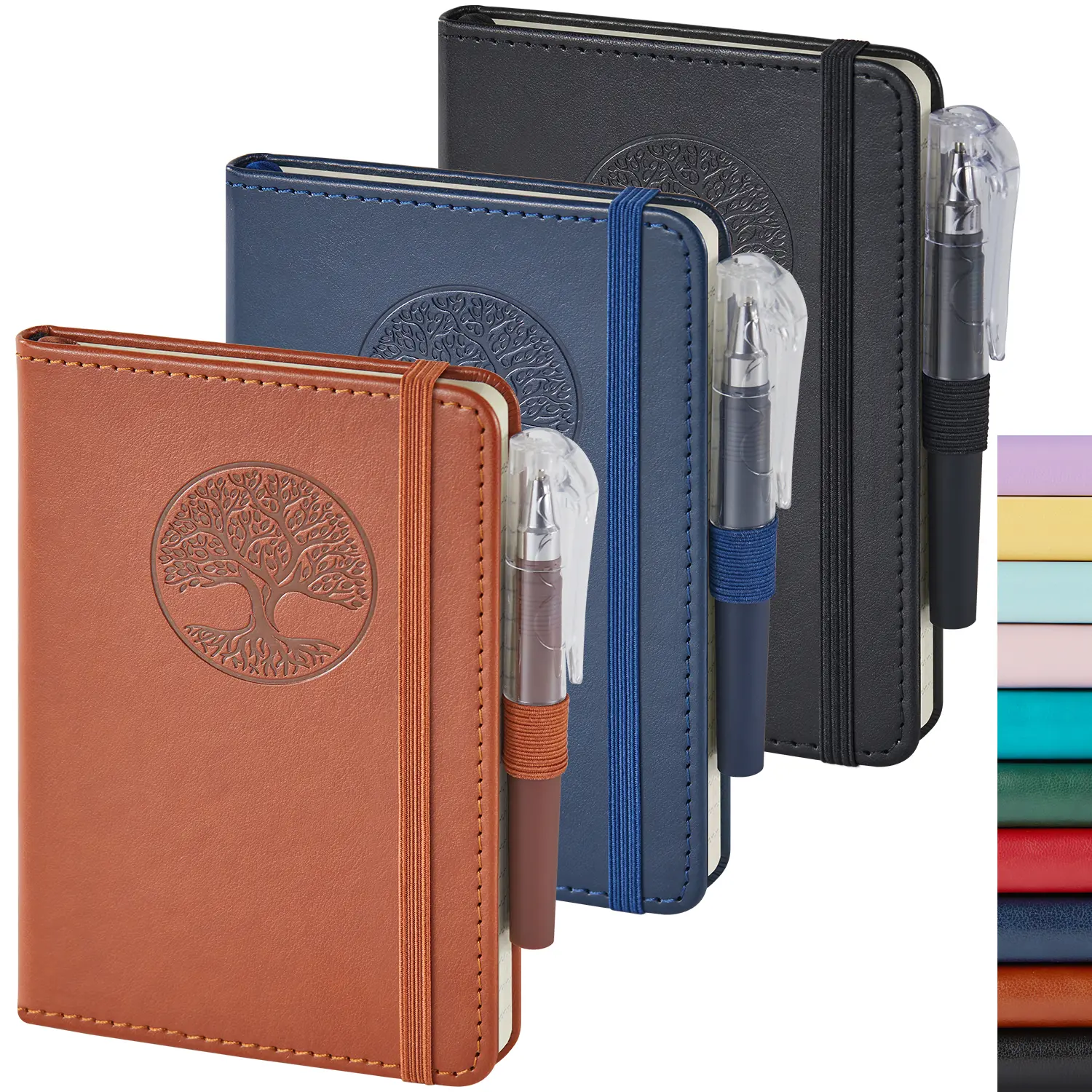 3 PCS Pocket Notebook Journal with Pen, 3.7" x 5.7", A6 Small Notebook for Women/Men Writing Note Taking, 408 Pages 100GSM Lined Paper, Embossing Tree Design, for Travel Dairy, School Office Supplies