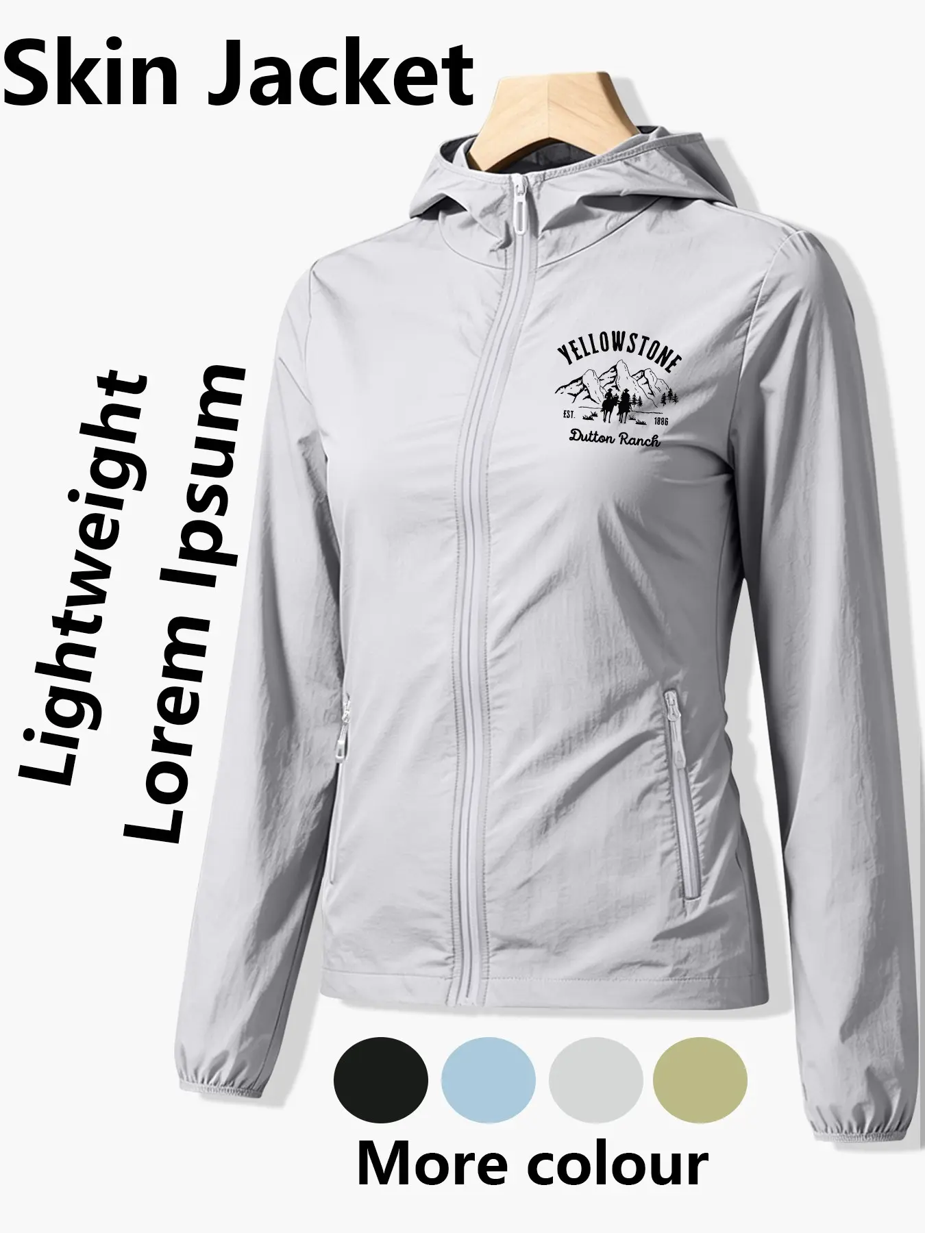 Women's Hooded Skin Jacket With YELLOWSTONE Dutton Ranch Print All Season Lightweight Breathable Windbreaker Loose Slim Fit Comfortable Skin Friendly Youthful Casual Vibe Multiple Colors Ultra Light Portable Versatile Daily Wear Commuting Travel Outdoor