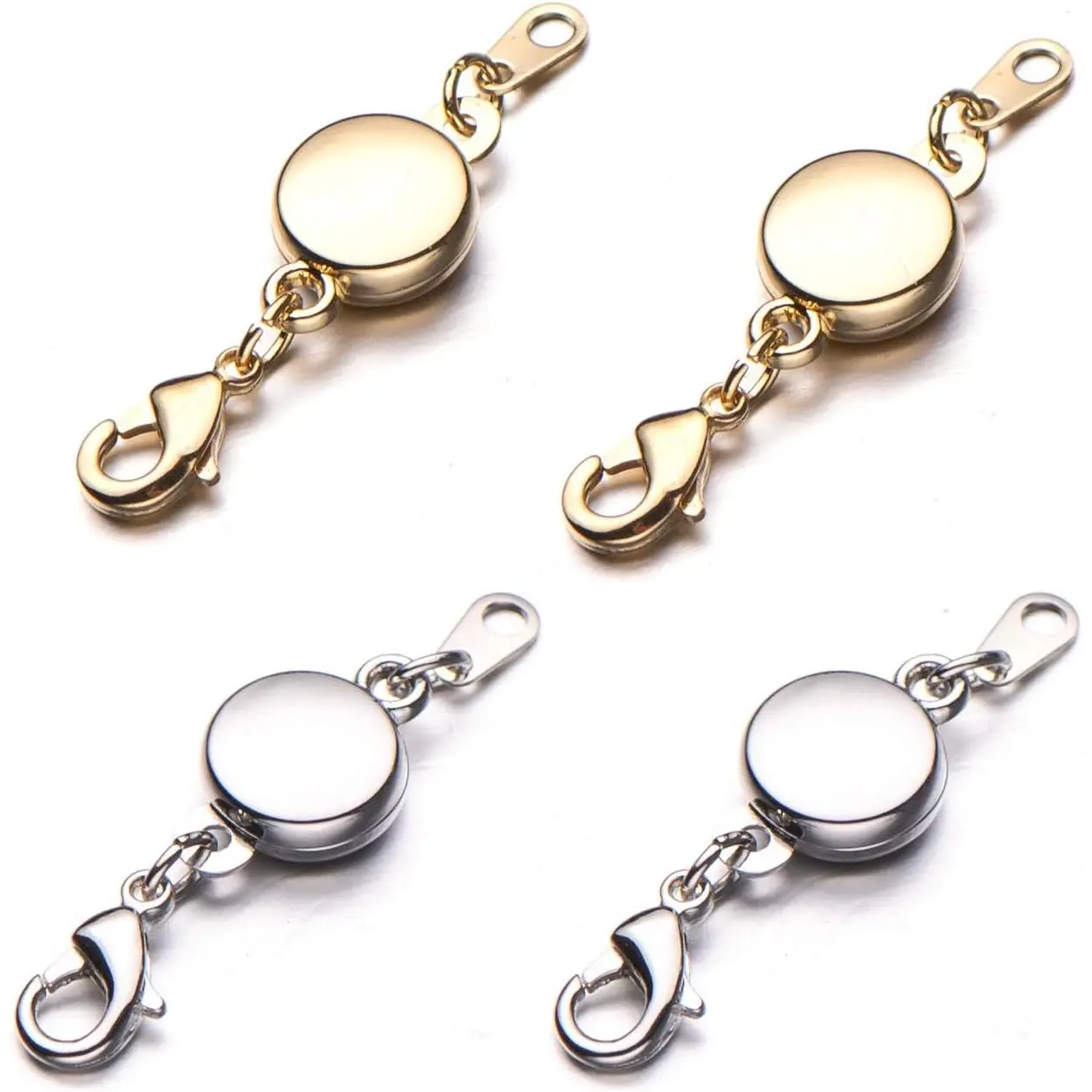 Round Locking Magnetic Jewelry Clasps for Necklaces, Bracelets - Set of 4 (Gold, Silver)