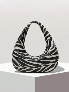 Niche fashion simple leisure and versatile one-shoulder handbag, trendy personality lazy one-shoulder bag, retro zebra-patterned light luxurious one-shoulder bag, suitable for daily commuting, shopping and so on, Half Moon Bag