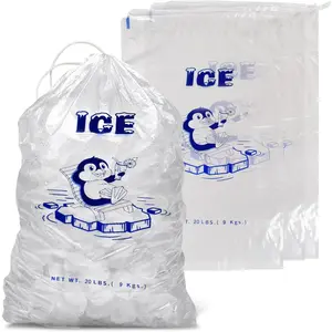14 x 26 Ice Bags 20 Lb. Durable Drawstring Closure Pack of 50 Ice Storage Bags For BBQs, Camping,  Stalls Refillable Ice Cubes Bags For Freezer & Takeaway