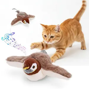 Touch-Activated Realistic Sparrow Cat Toys with Wing-Flap Motion & Authentic Bird Calls USB Rechargeable Interactive Hunting Toy for Indoor Cats Black Friday Gift Best Flapping Bird Toy for Cats 2026 Catnip Feather Toy Chirping    cool cat stuff  cat toy
