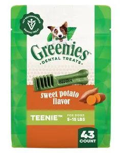 Greenies Teenie Natural Dog Dental Treats Sweet Potato Flavor 12 oz Pouch 43 Treats for Small Dogs 5-15 lbs Vet Recommended