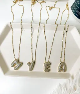 Bubble Initial CZ Gold Plated Necklace