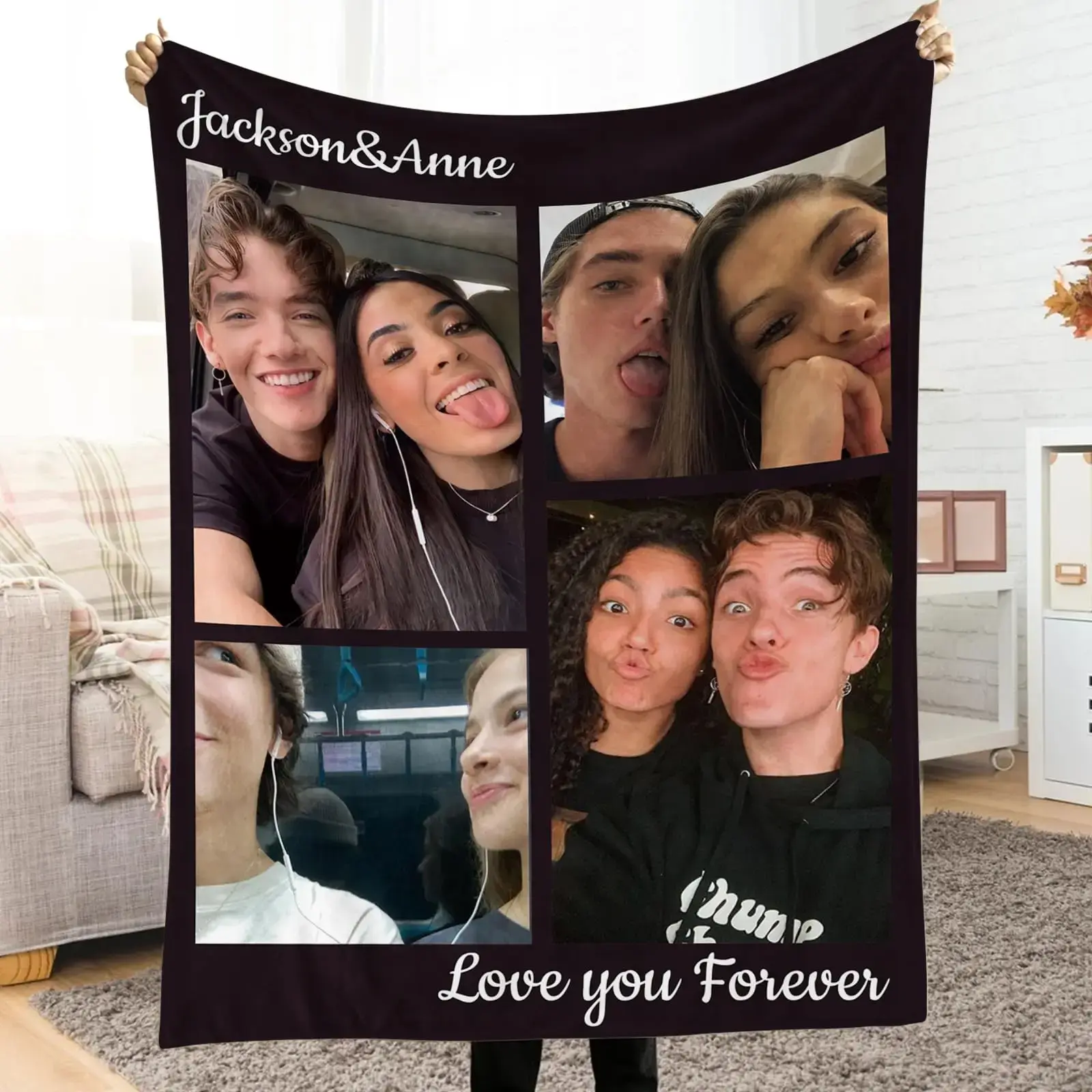 Click “Shop Chat”, Send Photos, Custom Blanket with Picture Personalized Photo Throw Blanket Customized Text Fleece Blanket for Girlfriend Boyfriend Wife Husband Couple Gifts, Mother's Day Gift,Perfect for Weddings, Valentine's Day, Birthday