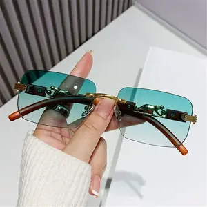 Metal Temple Rimless Cut Edge Sunglasses Women Men Retro Fashion Eyewear Summer Travel UV400 Protection Lightweight Durable Design