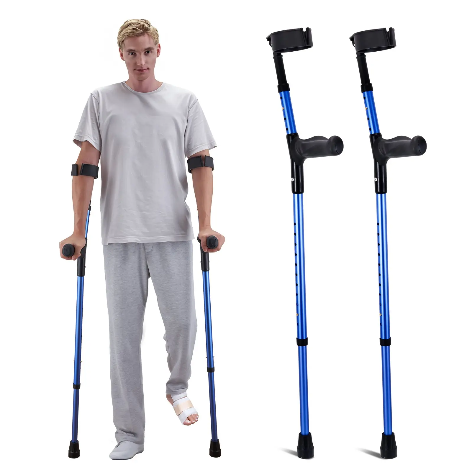 VEVOR Adult Forearm Crutches (1 Pair), 350 lbs Capacity, 11-Level Height Adjustable (31.30-44.29 in/140-170 cm), 4-Level Upper Cuff, 8.86 x 3.94 x Variable in Size, Non-Slip Lightweight Aluminum Equipment for Leg Injury Surgery Disabled Recovery
