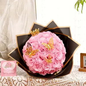 Rose Bouquet, DIY floral bouquet, timeless sparkling faux blue rose bouquet, Glitter roses, anniversary, proposal, wedding, 24 roses six golden butterflies (material gift)