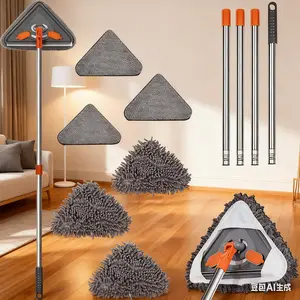 Wall & Baseboard Cleaner Mop Tool with 85'' Long Handle, 360 Degree Rotating 3-in-1 Ceiling Cleaning Tool Duster for Cleaning Painted Walls, Window, Floor, 6 Replacement Microfiber Chenille Pads