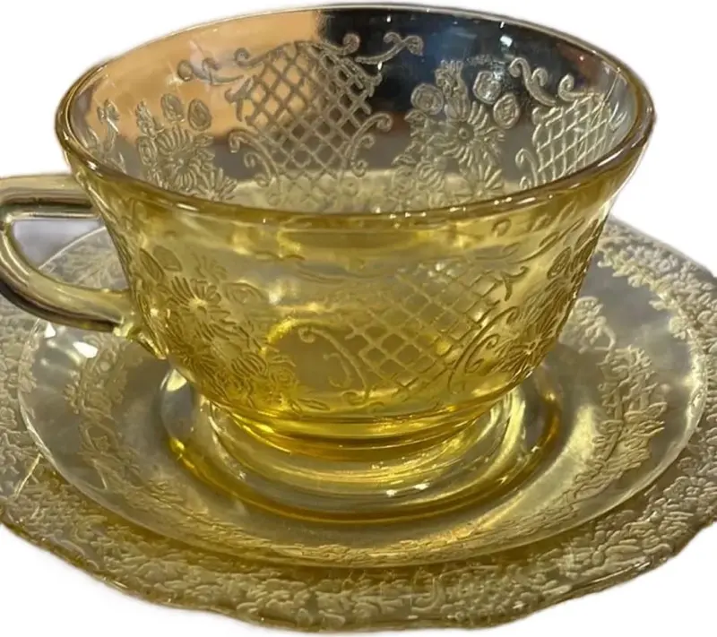 Federal amber glass Normandie cup and saucer (choice)