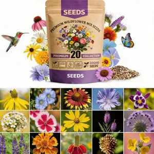 Home Grown Wildflower Seeds Bulk Seeds Mix 20000 (Pure Seeds - No Filler) Attracting Bees, Birds & Butterflies,Mother's Day#SummerVibes