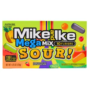 Mike and Ike Mega Mix Sour Theater Box | 10 Sour Flavors Chewy Candy 4.25 oz