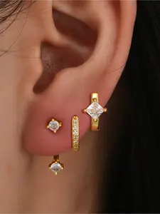 3 pairs of women's stud earring sets, with a retro design, copper earrings inlaid with artificial zirconia, Cubic Zirconia Marquise, Studs earrings, golden-yellow stud earrings suitable for daily gatherings, parties