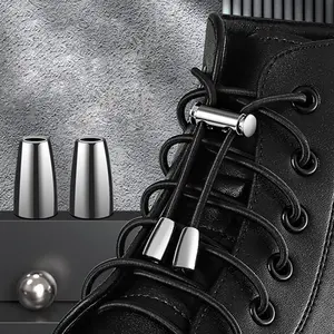 No Tie Shoelace, 1 Pair No Tie Shoelace Buckle, Elastic Round Press Metal Shoe Buckle, Shoe Accessories for Men & Women