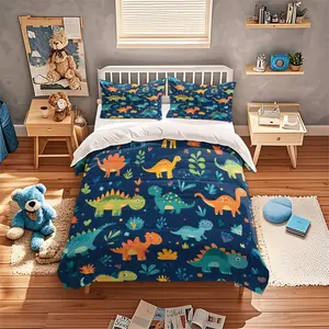 3pc Cartoon Baby Dinosaur Printed quilt cover, Duvet cover Set, including 1 quilt cover and 2 pillowcases (without filling), made of polyester, machine washable, available in multiple sizes, perfect for bedrooms, dormitories