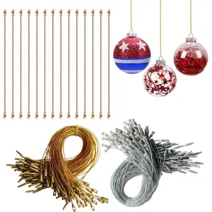 200Pcs Silver&Gold Ornament Hooks Precut String Hangers with Snaps Snap Fasteners Rope Hooks for Halloween Christmas Ornaments Price Tag Crafts Gift Tag