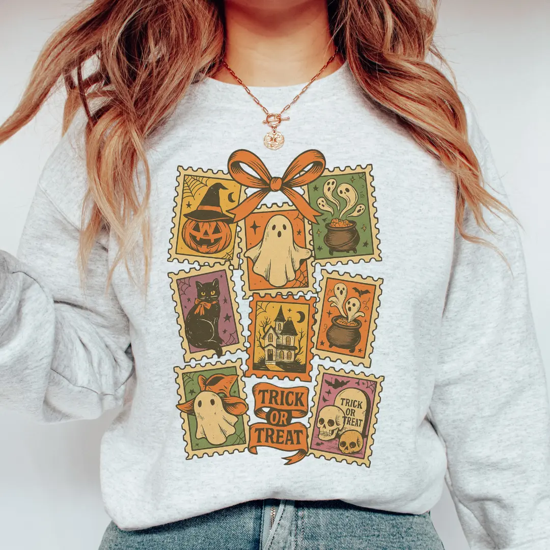 Vintage Halloween Sweatshirt, Halloween Ghost and Cats Sweatshirt, Spooky Season