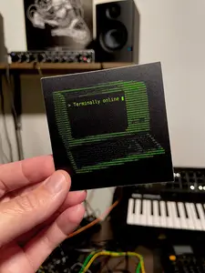 Larger Terminally Online Computer Sticker ASCII art, 4x4 inch vinyl sticker by Terminal Research.