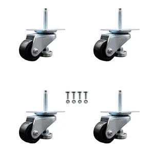 Service Caster SCC-TPLV20S50-NYR-200-ZC-4 Nylon Swivel Top Plate Floor Leveling Caster with 2 in. Dia. Black Wheels - 880 lbs Total Capacity - Set of 4